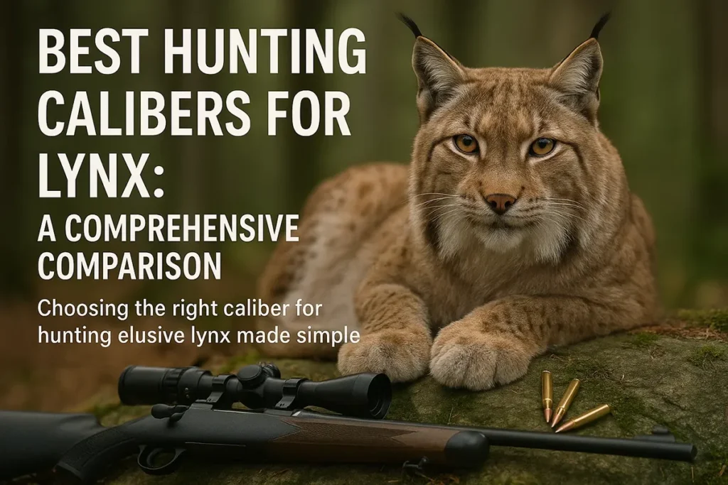 Comparison table of .22-250, .243, .223, .30-30, .17 HMR for lynx hunting (power, range, recoil, pelt