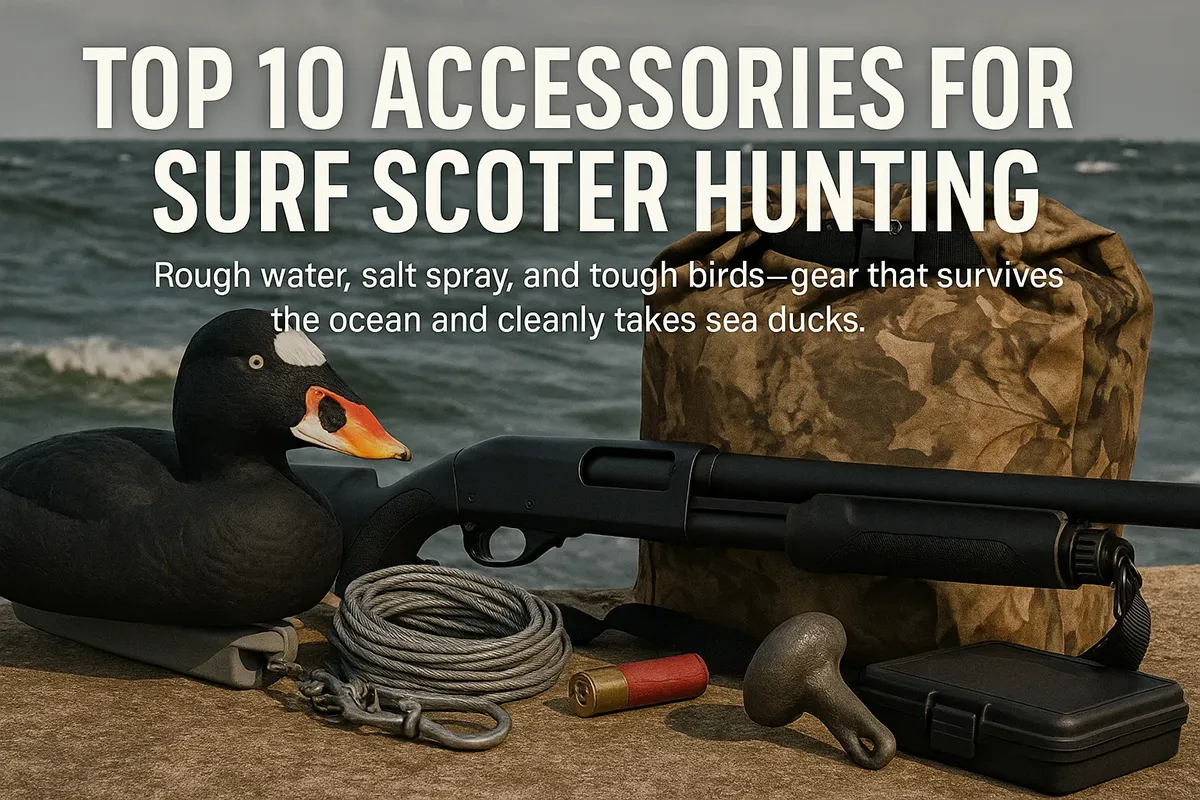 Surf scoter sea-duck spread set from a layout boat with shotgun and decoy longlines