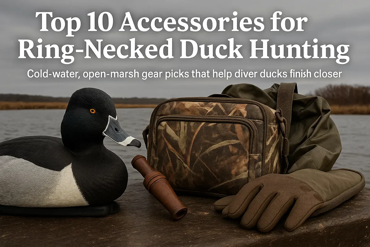 Ring-necked duck hunting setup with decoys on open water at dawn