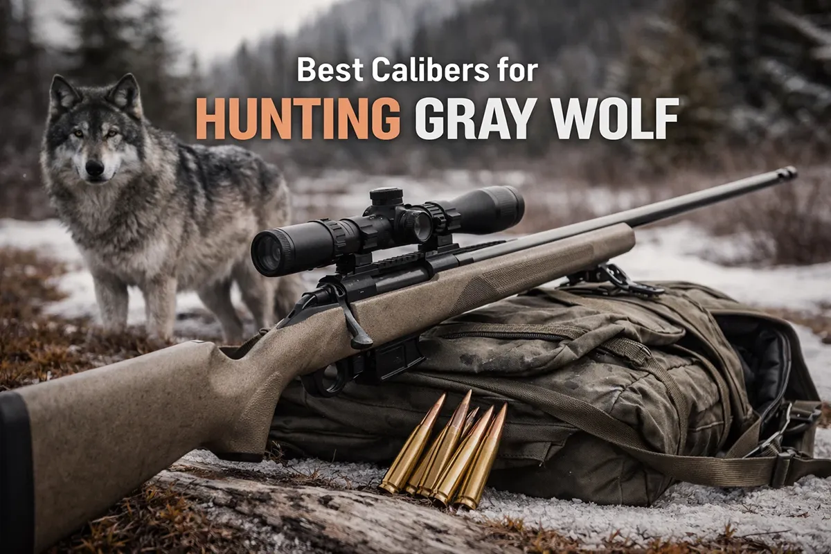 Gray wolf standing in snowy winter habitat