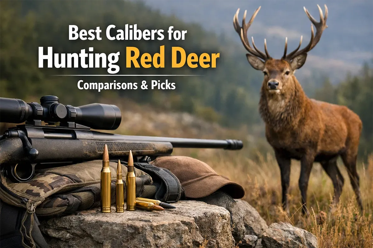 Red deer stag standing on a hillside at dawn