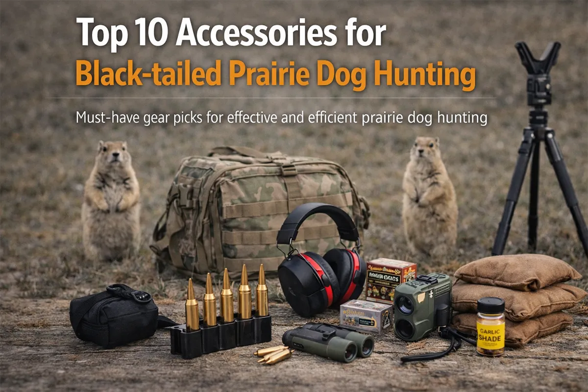 Black-tailed prairie dog hunting setup on open prairie with scoped rifle and shooting rest
