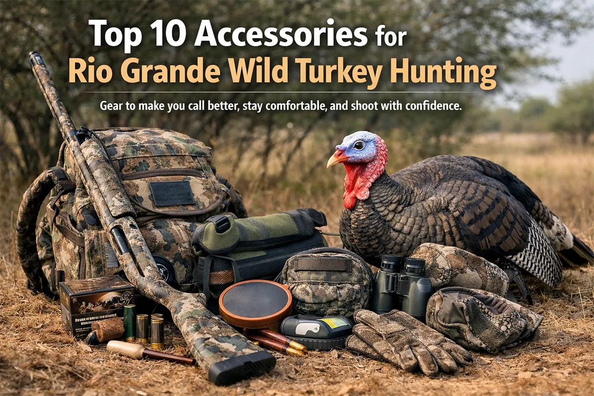 Rio Grande wild turkey hunting accessories laid out for a spring hunt