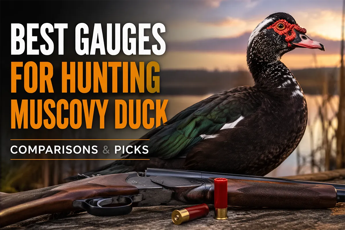 Hunter with a shotgun near a wetland where Muscovy ducks are feeding