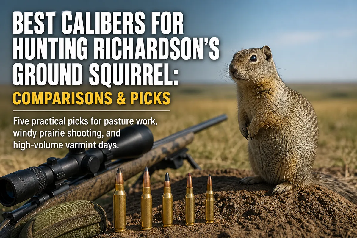 Hunter set up on prairie terrain for Richardson’s ground squirrel shooting