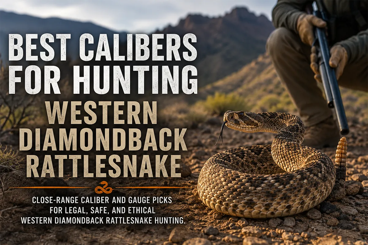 Western diamondback rattlesnake hunting calibers and gauges in desert terrain