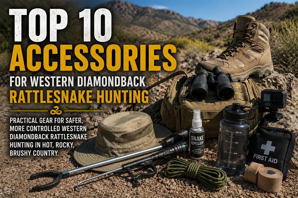 Western diamondback rattlesnake hunting accessories for safe desert field use