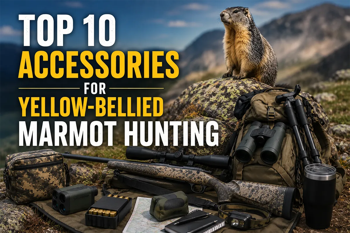 Yellow-bellied marmot hunting accessories laid out for rocky western terrain