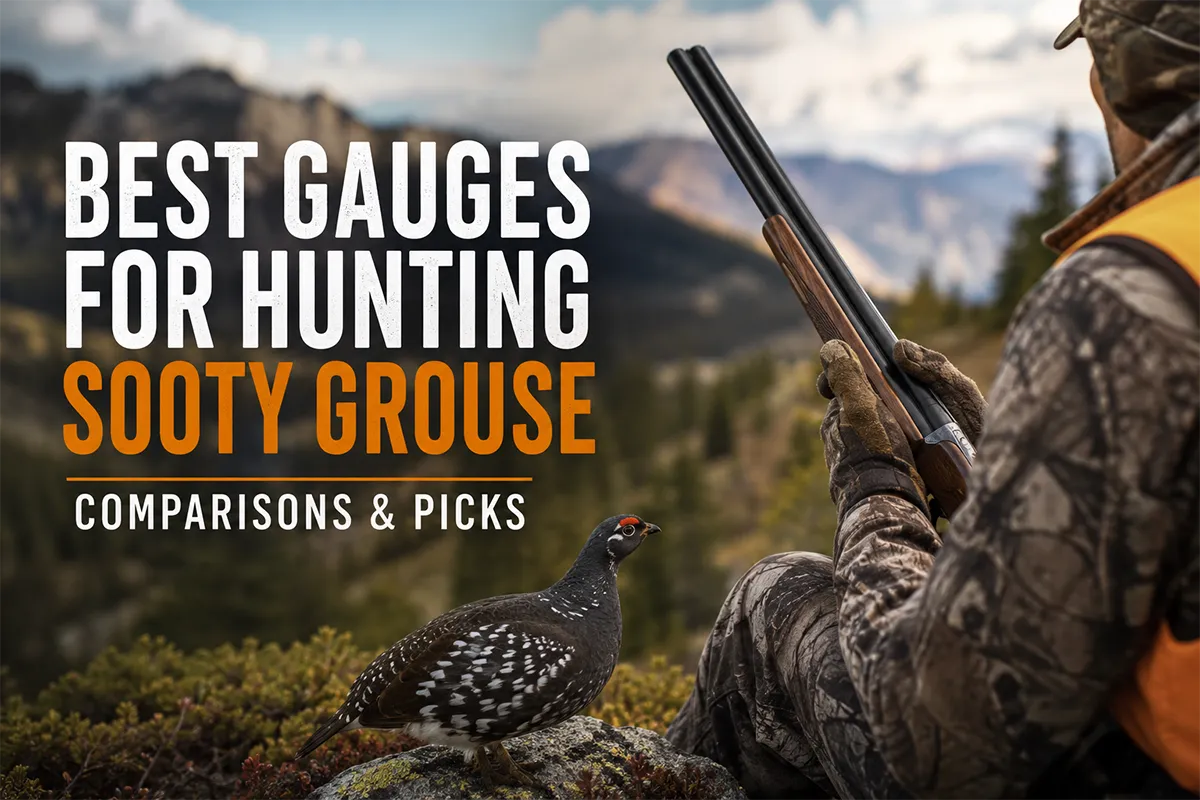 Sooty grouse hunting shotgun gauge comparison in mountain forest habitat