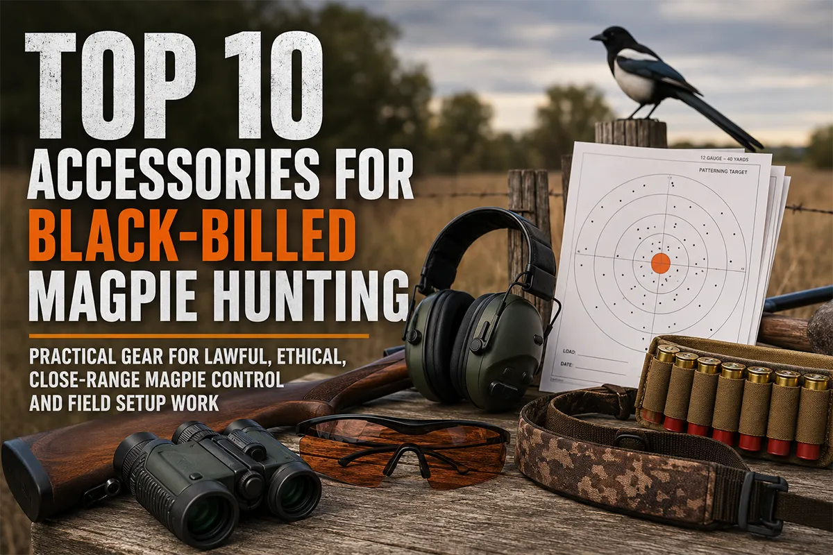 Black-billed magpie hunting accessories laid out for lawful field control