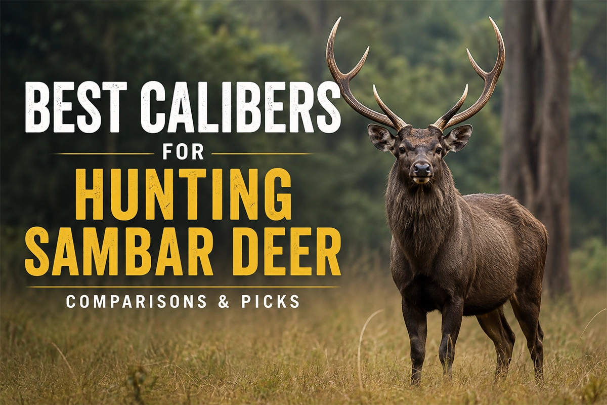 Sambar deer standing in steep forest habitat