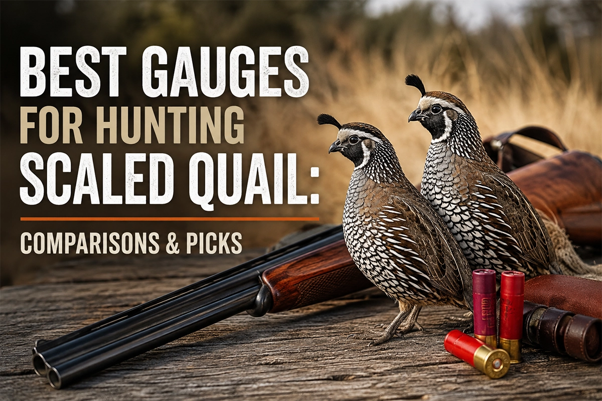 Scaled quail hunter crossing open desert grassland with an upland shotgun