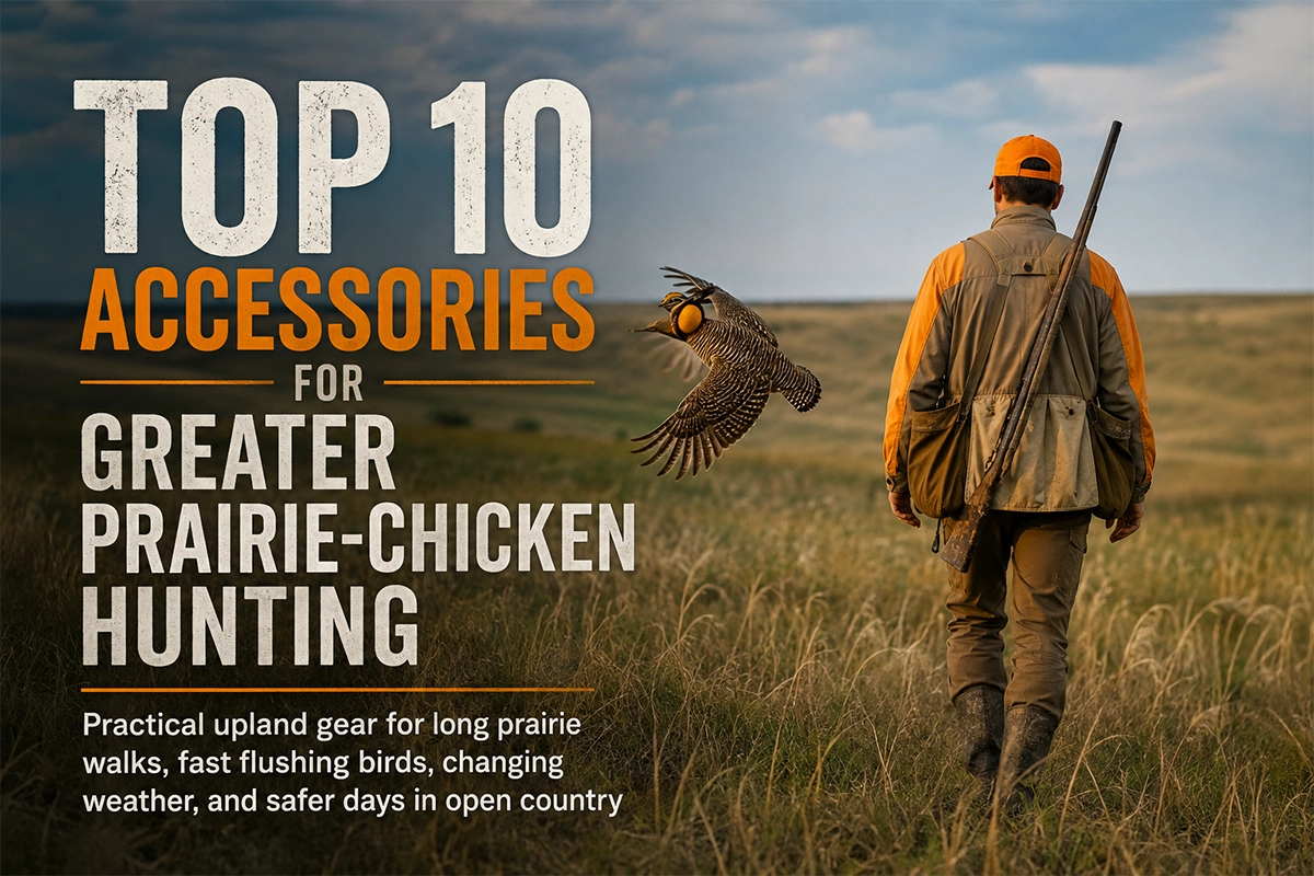 Greater Prairie-Chicken hunter carrying upland gear across open native grassland