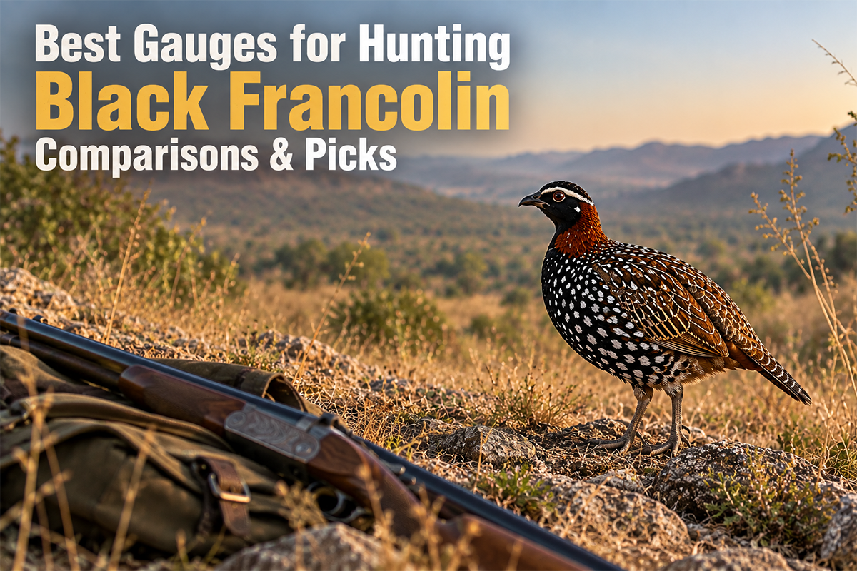 Black Francolin hunting shotgun gauge comparison in Hawaiian grassland habitat
