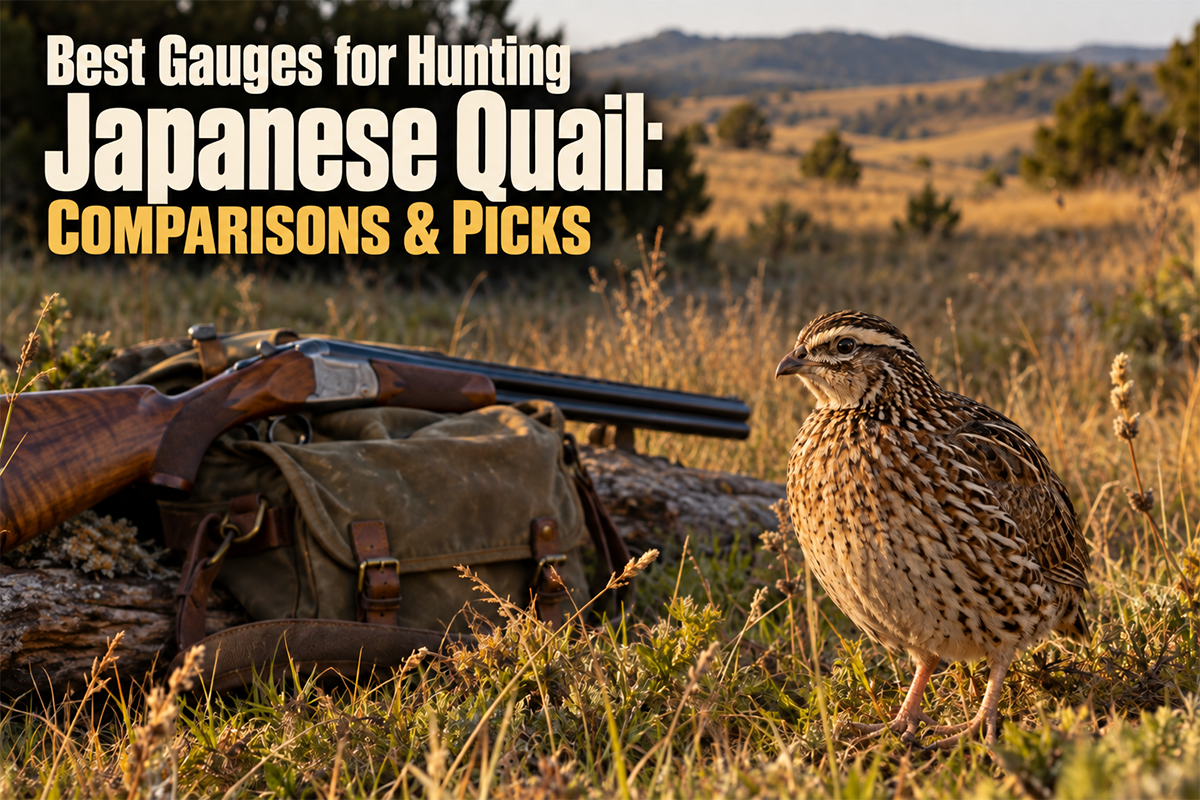 Japanese quail hunting shotgun and upland gear in managed grass cover